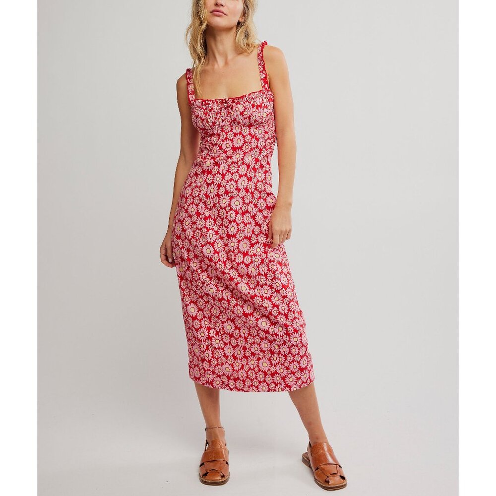 Free People Red Floral Midi Dress